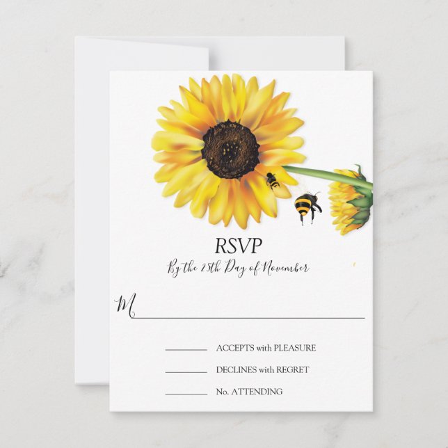 Honeybee with Sunflowers RSVP Card (Front)
