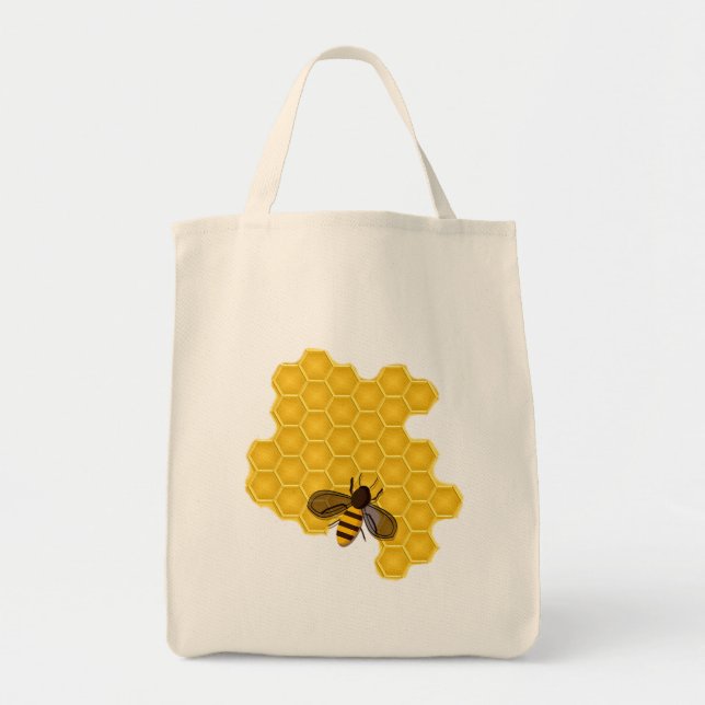 Honeybee Working on a Honeycomb Tote Bag (Front)