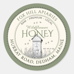 Honeybees and Hive Wildflower Honey Label Green
