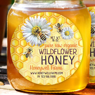 Honeybees Apiary Wildflower Honey Jar Lid Labels