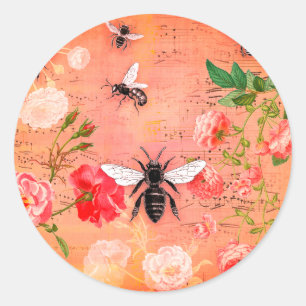 Honeybees Floral Ephemera Vintage Classic Round Sticker