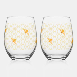 Honeybees, honeycomb Drinkware Set Stemless Wine Glass
