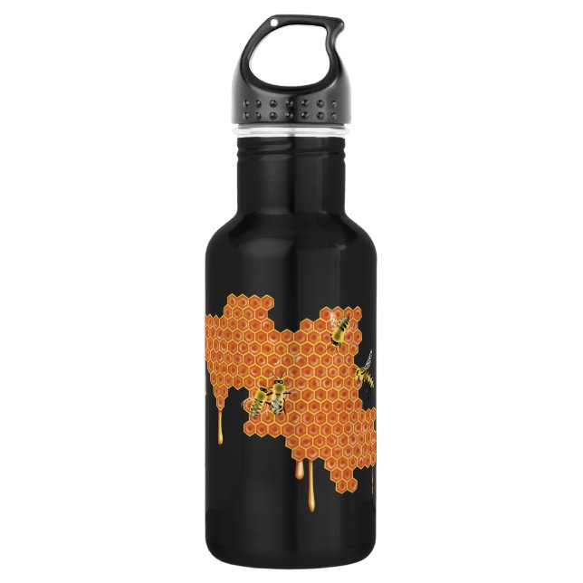 Honeybees on Honeycomb, Dripping Honey, Bee 532 Ml Water Bottle (Front)
