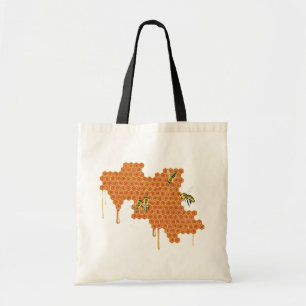 Honeybees on Honeycomb, Dripping Honey, Bee Tote Bag