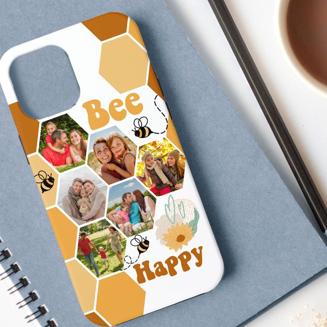 Honeycomb 6 Photo Collage Bee Happy White Case-Mate iPhone Case (Creator Uploaded)