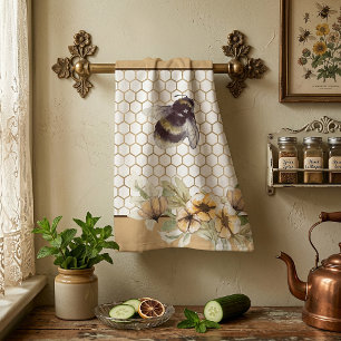 Honeycomb and bee floral kitchen towel