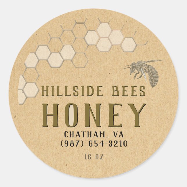 Honeycomb and Bee Honey Label Kraft (Front)