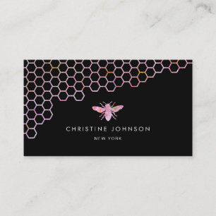 honeycomb and  bee logo on black business card