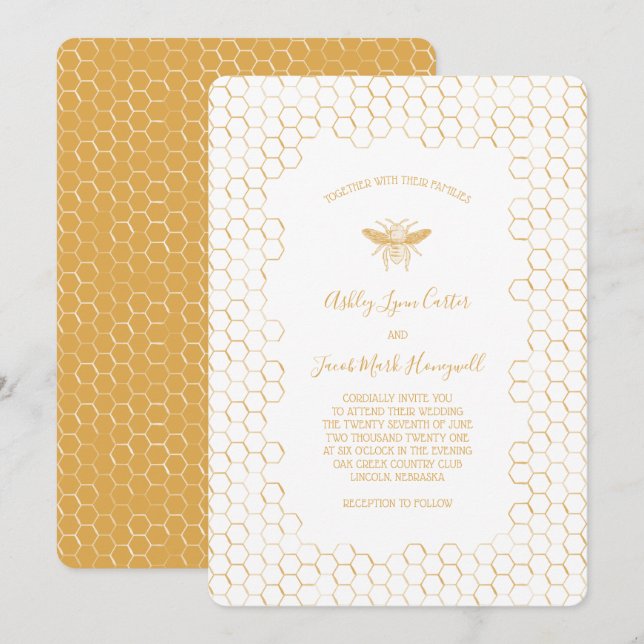 Honeycomb and Bee Wedding Invitation (Front/Back)