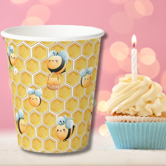 Honeycomb and Bees First Baby's Birthday Paper Cups (Creator Uploaded)