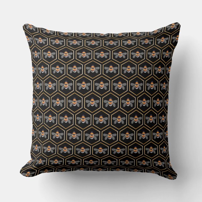 Honeycomb And Bees Throw Pillow (Front)