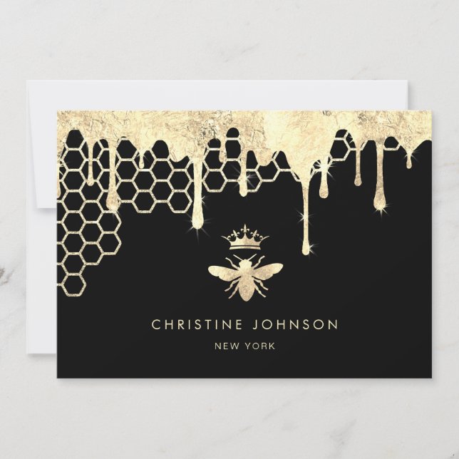 honeycomb and faux gold foil queen bee invitation (Front)