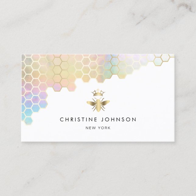 honeycomb and faux gold foil Queen bee logo Business Card (Front)