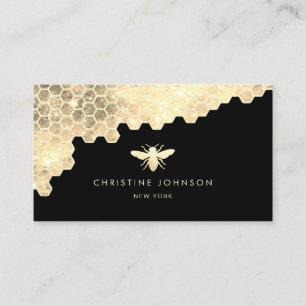 honeycomb and faux gold glitter bee business card