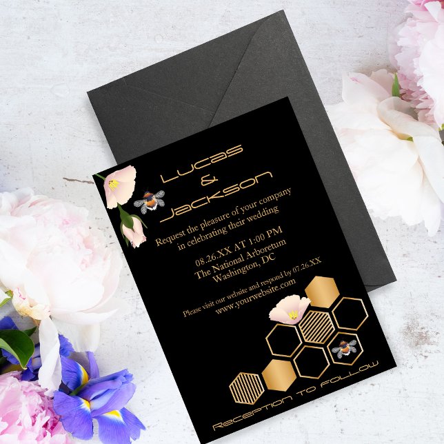 Honeycomb And Floral Wedding Invitation (Creator Uploaded)