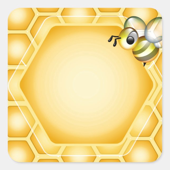Honeycomb background with a cute honeybee square sticker (Front)