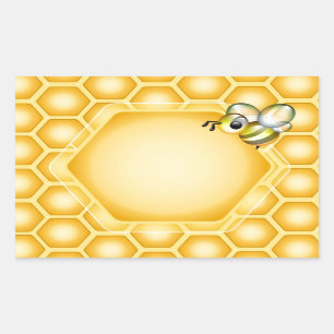 Honeycomb background with a cute honeybee sticker