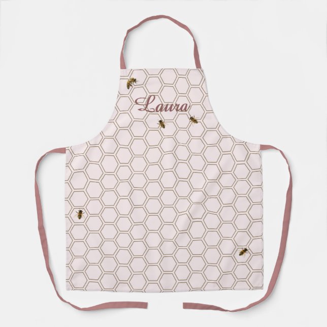 Honeycomb Bee Beekeeper Pink Personalized Apron (Front)