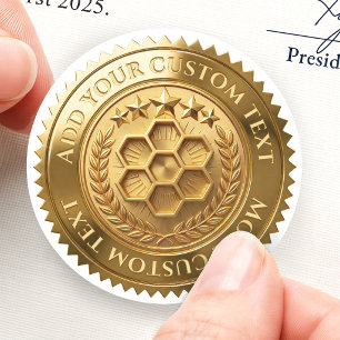 Honeycomb Bee Hive Emblem Custom 3D Foil Gold Classic Round Sticker