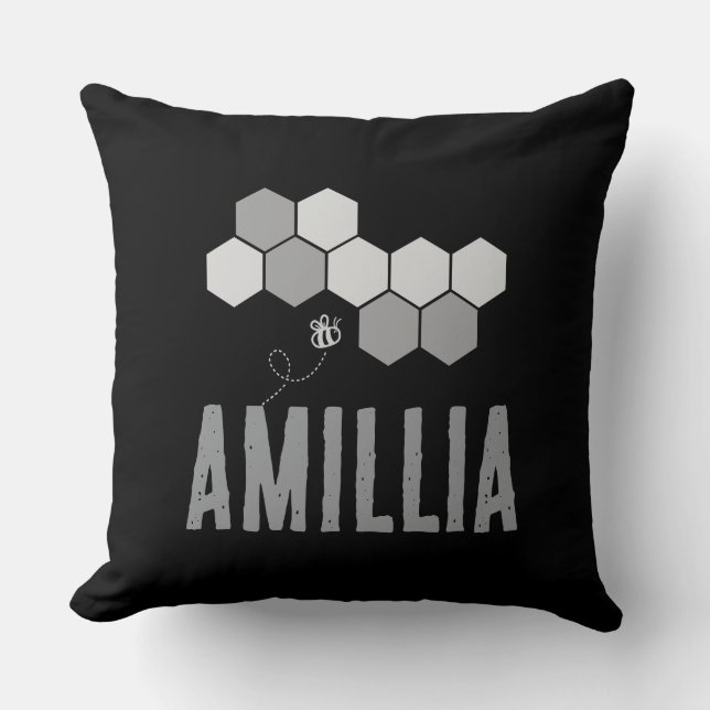 Honeycomb Bee Name Typography Design Throw Pillow (Front)