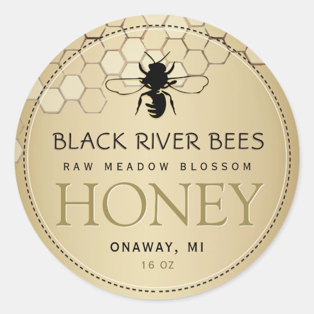 Honeycomb & Bee Raw Honey Label Gold (Front)