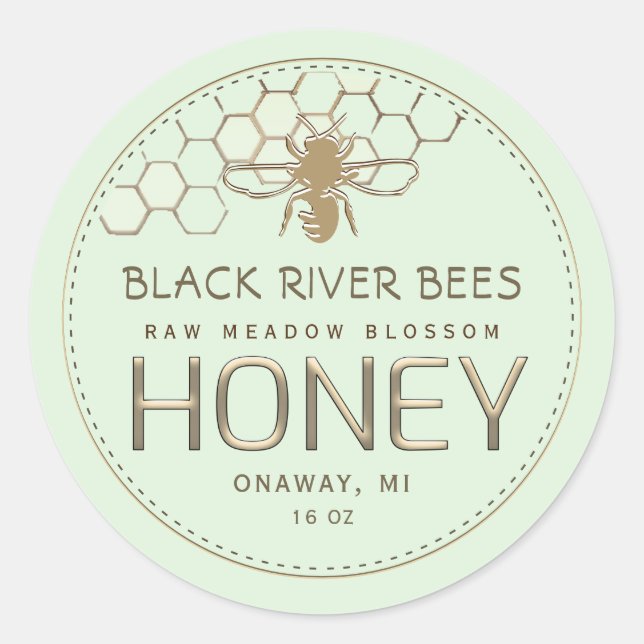 Honeycomb & Bee Raw Honey Label Pale Green (Front)