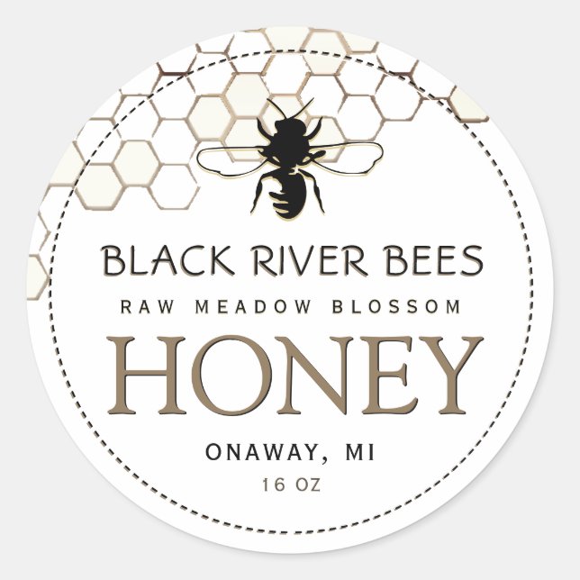 Honeycomb & Bee Raw Honey Label White (Front)
