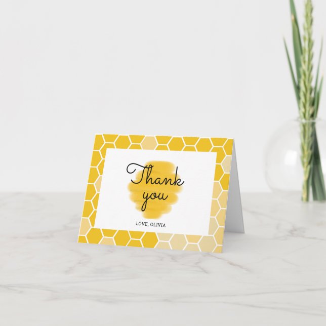 Honeycomb Bee theme Party Thank You Folded Card (Front)