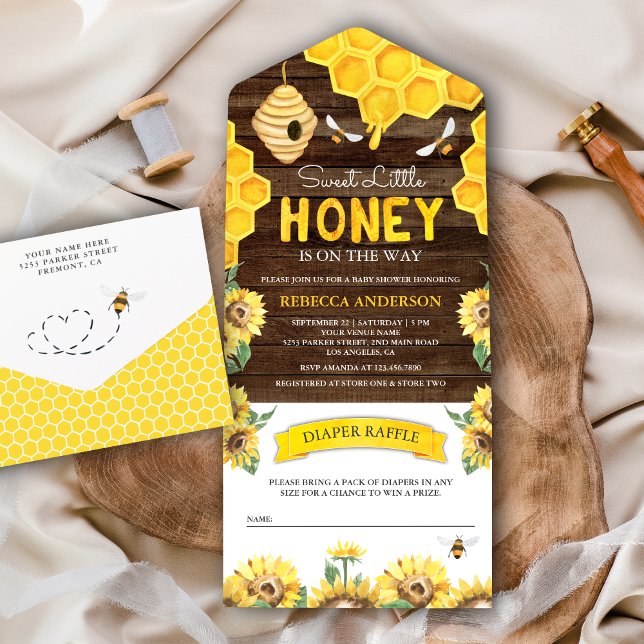 Honeycomb Beehive Honey Bee Barn Wood Baby Shower All In One Invitation (Creator Uploaded)