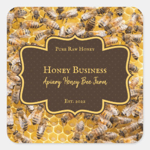 Honeycomb beekeeper pureraw farm logo Apiarist Square Sticker