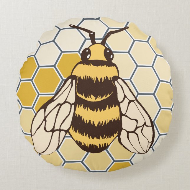 Honeycomb Bumblebee Round Pillow (Front)