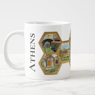 Honeycomb Collage pattern, Athens Landmarks Large Coffee Mug