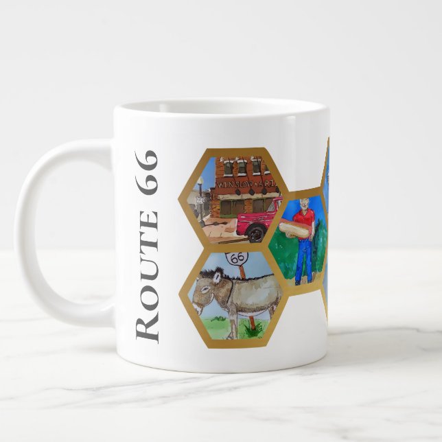 Honeycomb Collage pattern, Route 66 America Large Coffee Mug (Left)