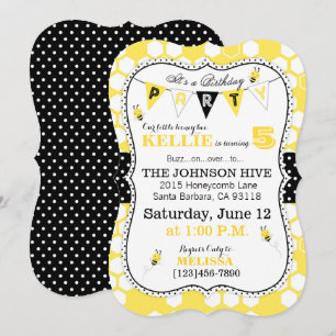 Honeycomb Dots and Bumble Bee Birthday Invite