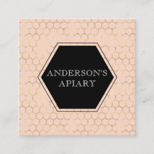 honeycomb faux gold foil apiary square business card