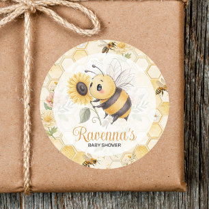 Honeycomb Floral Bee Custom Name Baby Shower Classic Round Sticker