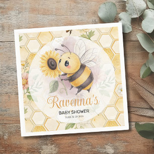 Honeycomb Floral Bee Personalized Baby Shower Napkin