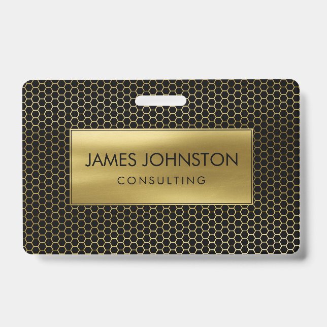 Honeycomb Geometrical pattern  Gold on Black Badge (Front)