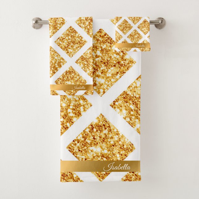 Honeycomb Gold Glitter Boho Popular Collection Bath Towel Set (Insitu)