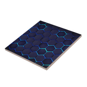 Honeycomb Grate Blue Neon Ceramic Tile