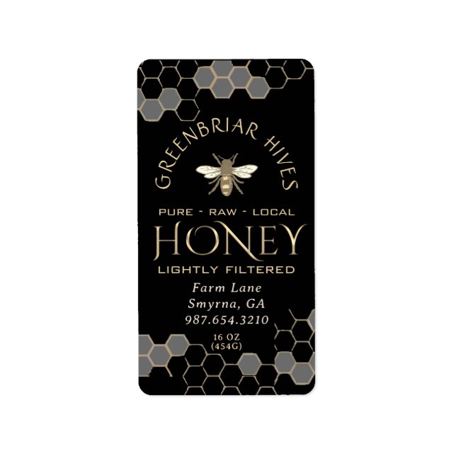 Honeycomb Heraldic Bee Honey Metallic Gold Black Label (Front)