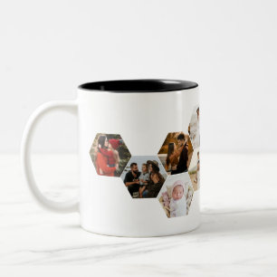 Honeycomb Hexagon Photo Collage 11 Pictures Coffee Two-Tone Coffee Mug