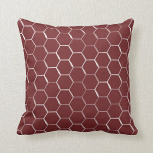 Honeycomb Hive Hexagon Pattern in Burgundy Throw Pillow