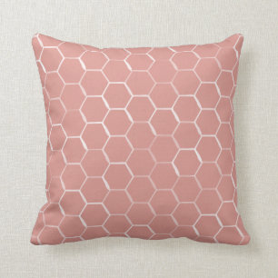 Honeycomb Hive Hexagon Pattern in Coral Throw Pillow