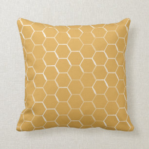 Honeycomb Hive Hexagon Pattern in Gold Throw Pillow