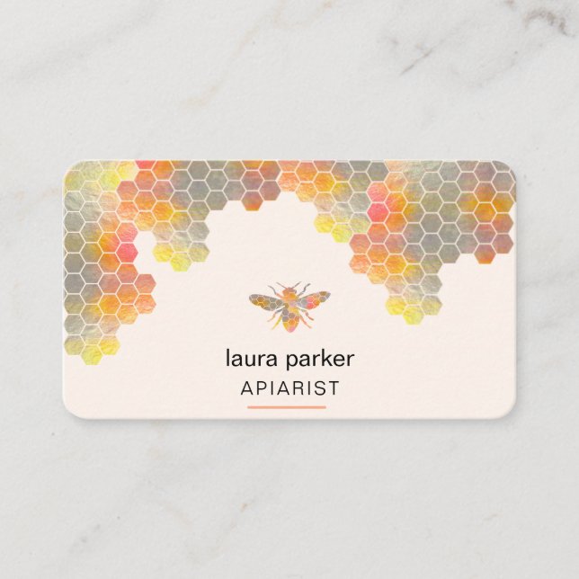 Honeycomb Honey Bee Apirarist Hexagons Beekeeper Business Card (Front)