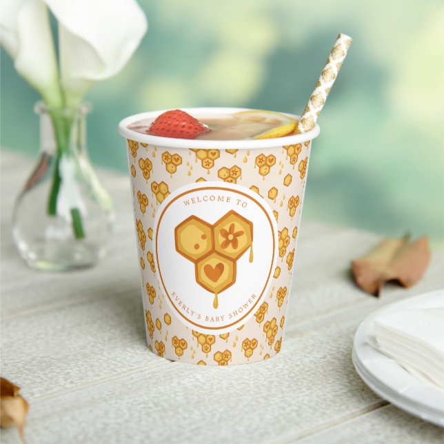 Honeycomb Honey Bee Cute Baby Shower Paper Cups (Insitu)