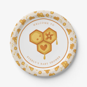 Honeycomb Honey Bee Cute Baby Shower Paper Plate