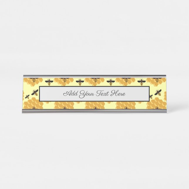 Honeycomb Honey Bees Insect Lover Yellow Beekeeper Desk Name Plate (Front)