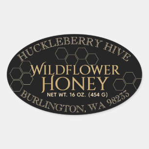 Honeycomb Honey Black Gold Oval Honey Label